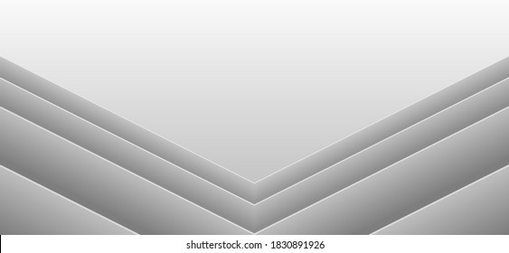 White arrowhead abstract background. Right angle frame, gradient light to dark tones. Templates for business card, cover, brochure, flyer, pages, poster, banner, web design. Vector illustration.