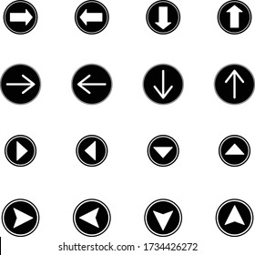 white arrows in black circles in different directions isolated on white