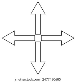 Weiße Pfeile mit schwarzer Strichlinie. Satz von Pfeil-Vektorgrafik, Symbol. Alle Seiten-Pfeil. Vektorgrafik mit geradem langen Pfeil. Weiße Pfeile links und rechts oben flach. Pfeilsilhouette, Symbol