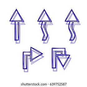 White arrows with blue borders and shadows show several directions 
