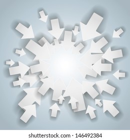 White arrows with centre on the grey background. Eps 10 vector file.