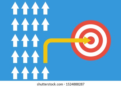 white arrows group in one direction and yellow arrow with different way, business innovations or new strategy vector concept