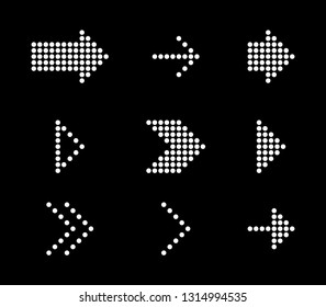 White arrows icons set Isolated on black background. vector illustration.