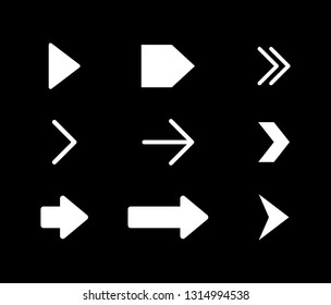White arrows icons set Isolated on black background. vector illustration.