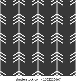 White arrows on black background seamless vector pattern illustration