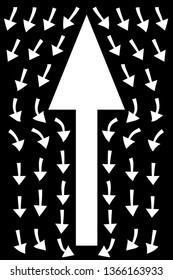 White arrows on black background, teamwork concept, business direction