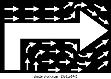 White arrows on black background, teamwork concept, business direction