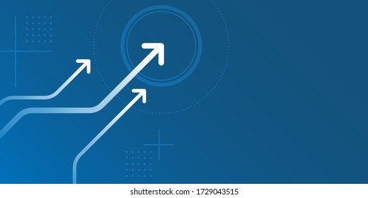 White arrows up on blue background with copy space, digital business growth concept.