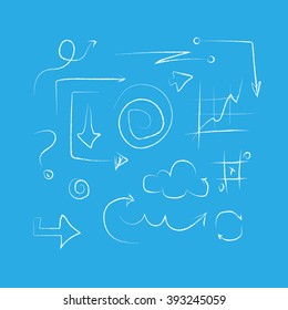 White arrows on a blue background. Vector