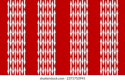 White arrows on red background repeat in column vertical line, repeat seamless pattern, design for fabric printing or wallpaper or backdrop or t-shirt
