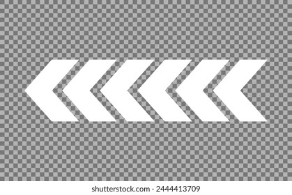 White arrows on a transparent background indicating the direction of movement. Dynamic moving arrow symbol. Vector EPS 10.