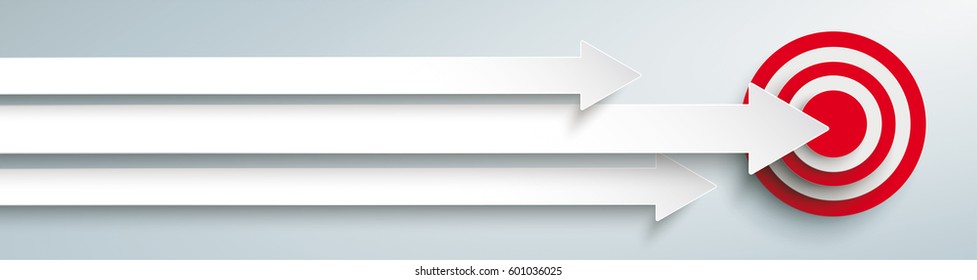 White arrows with red target on the grey background. Eps 10 vector file.