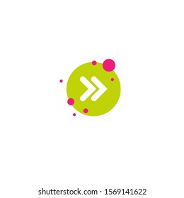 white arrows right in green circle with bubbles icon. swipe up button.  Isolated on white. Upload, scroll icon.  Upgrade, speed up sign. next pointing arrow.