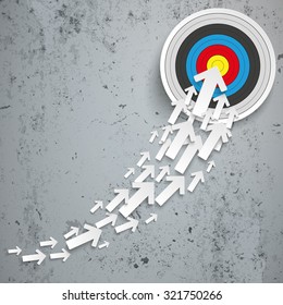 White arrows with targeton the concrete background. Eps 10 vector file.