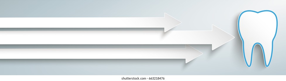 White arrows with tooth sticker on the grey background. Eps 10 vector file.