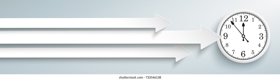 White arrows with a watch on the gray background. Eps 10 vector file.