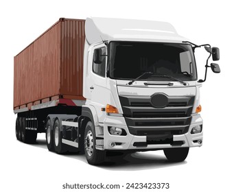 white art 3d big power truck head lorry design container semi box trailer cargo auto road man logo icon symbol sign technology graphic realistic vector isolated white background