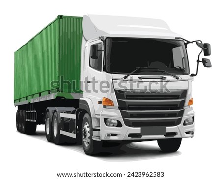 white art 3d big power car truck head lorry design container semi box trailer haul dump cargo auto road man logo icon symbol sign technology graphic realistic vector isolated white load