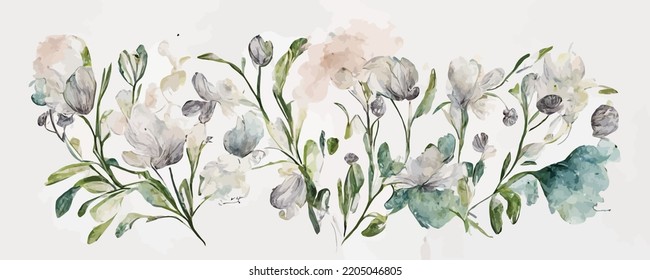 white art background with flowers in a watercolor style