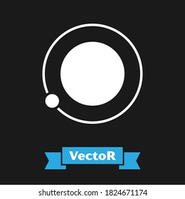 White Artificial satellites orbiting the planet Earth in outer space icon isolated on black background. Communication, navigation concept.  Vector Illustration