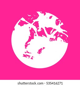 White artistic paint splashes in a circle over hot pink background.