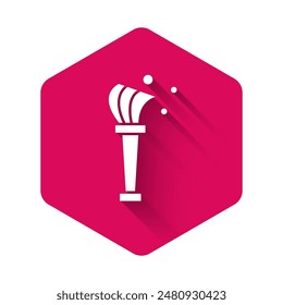 White Aspergillum icon isolated with long shadow background. Pink hexagon button. Vector