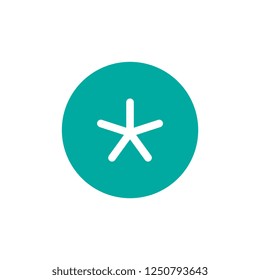 white asterisk footnote in blue circle icon. Asterisk sign. Flat icon of asterisk isolated on white background. Vector illustration. Star note symbol for more information