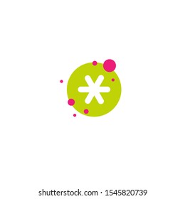 white asterisk footnote in green circle with bubbles. Asterisk sign. Flat icon of asterisk isolated on white background. Vector illustration. Star note symbol for more information