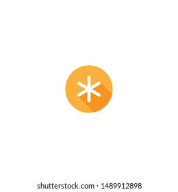 white asterisk footnote with shadow in orange circle icon. Asterisk sign. Flat icon of asterisk isolated on white background. Vector illustration. Star note symbol for more information