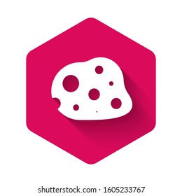 White Asteroid icon isolated with long shadow. Pink hexagon button. Vector Illustration
