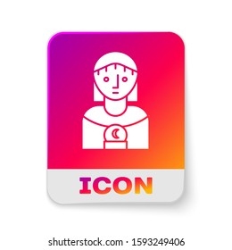 White Astrology woman icon isolated on white background. Rectangle color button. Vector Illustration