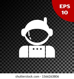 White Astronaut icon isolated on transparent dark background.  Vector Illustration
