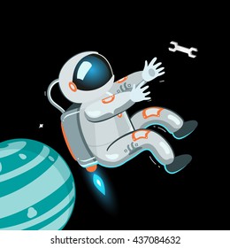 The white astronaut in space suit. the pioneer. adventures in space. people in weightlessness