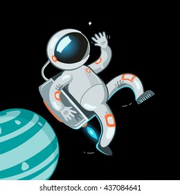 The white astronaut in space suit. the pioneer. adventures in space. people in weightlessness