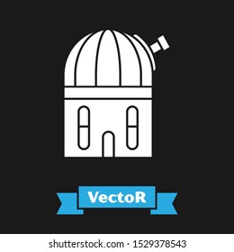 White Astronomical observatory icon isolated on black background.  Vector Illustration