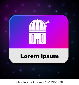 White Astronomical observatory icon isolated on black background. Rectangle color button. Vector Illustration