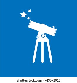 White astronomical telescope vector icon isolated on blue background