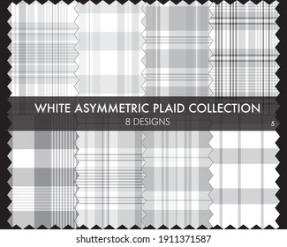 La colección de patrones sin soldadura de plástico asimétrico blanco incluye 8 diseños para textiles y gráficos de moda