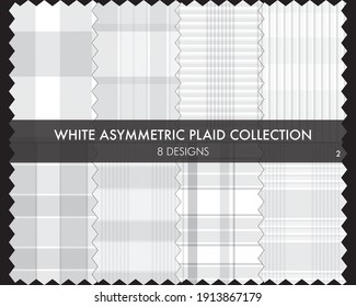 White Asymmetric Plaid seamless pattern collection includes 8 designs for fashion textiles and graphics