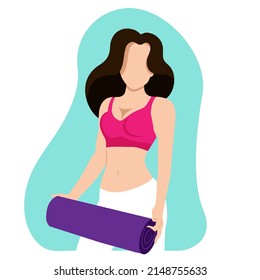 white athletic woman with yoga mat