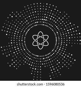 White Atom icon isolated on grey background. Symbol of science, education, nuclear physics, scientific research. Abstract circle random dots. Vector Illustration