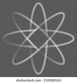White atom icon on grey background. Vector.