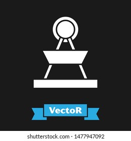 White Attraction carousel icon isolated on black background. Amusement park. Childrens entertainment playground, recreation park.  Vector Illustration