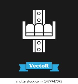 White Attraction carousel icon isolated on black background. Amusement park. Childrens entertainment playground, recreation park.  Vector Illustration