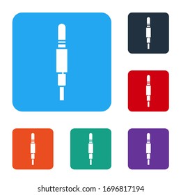 White Audio jack icon isolated on white background. Audio cable for connection sound equipment. Plug wire. Musical instrument. Set icons in color square buttons. Vector Illustration