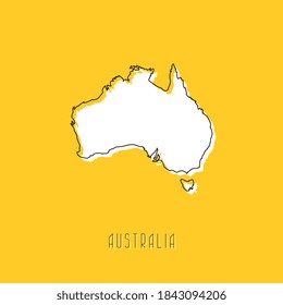 White Australia continent map with black outline on yellow background. Simple geographic territory template concept. Vector illustration easy to edit and customize. EPS10