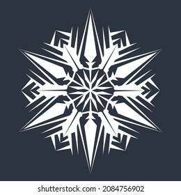 White author's six-pointed snowflake on a dark background