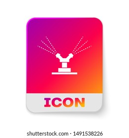 White Automatic irrigation sprinklers icon isolated on white background. Watering equipment. Garden element. Spray gun icon. Rectangle color button. Vector Illustration