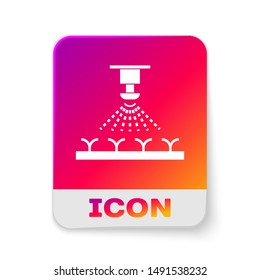 White Automatic irrigation sprinklers icon isolated on white background. Watering equipment. Garden element. Spray gun icon. Rectangle color button. Vector Illustration