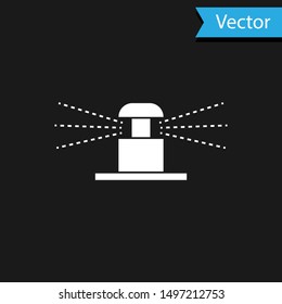 White Automatic irrigation sprinklers icon isolated on black background. Watering equipment. Garden element. Spray gun icon.  Vector Illustration